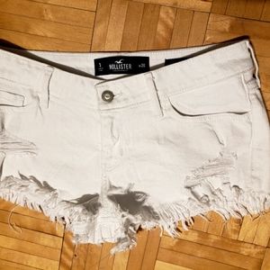 Hollister white jean fringed shorts